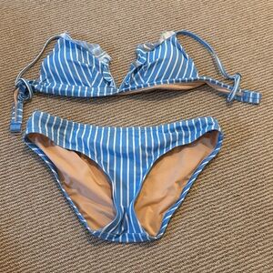 J. Crew Blue and White Striped Bikini